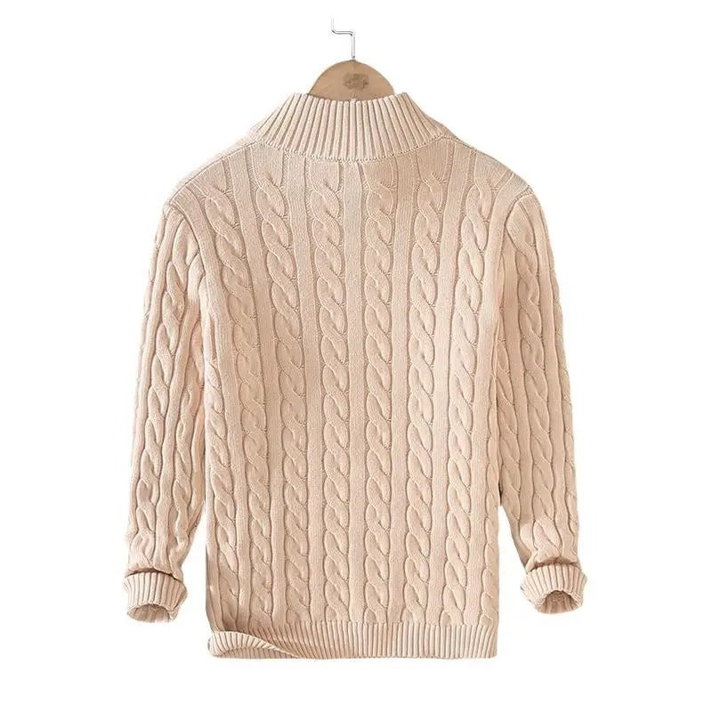 Strickpullover mit Zopfmuster und Reißverschluss-Kragen